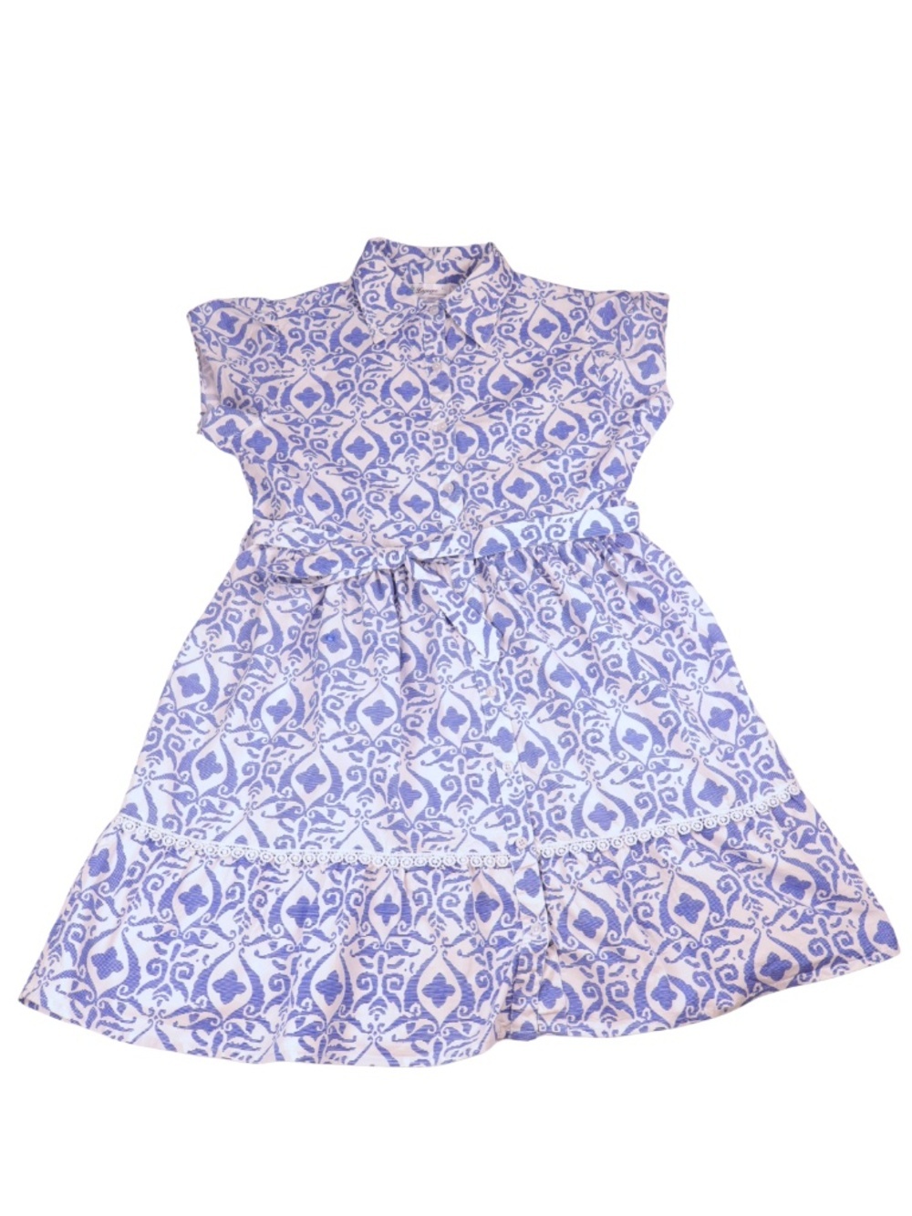 Lapogee Blue White Tile Print Shirt Dress Large
